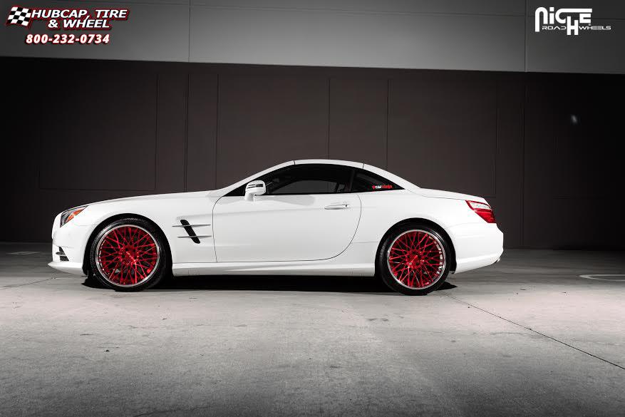 vehicle gallery/mercedes benz sl550 niche citrine  Brushed | Candy Red Tint | Polished Lip wheels and rims